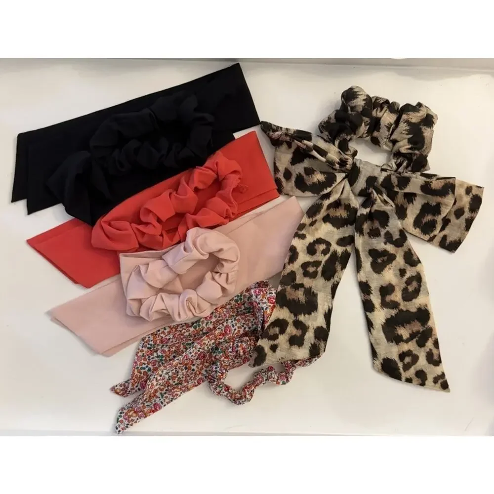 5 Schrunchies w/ Decorative Bows by Lululemon, J Crew & Zara